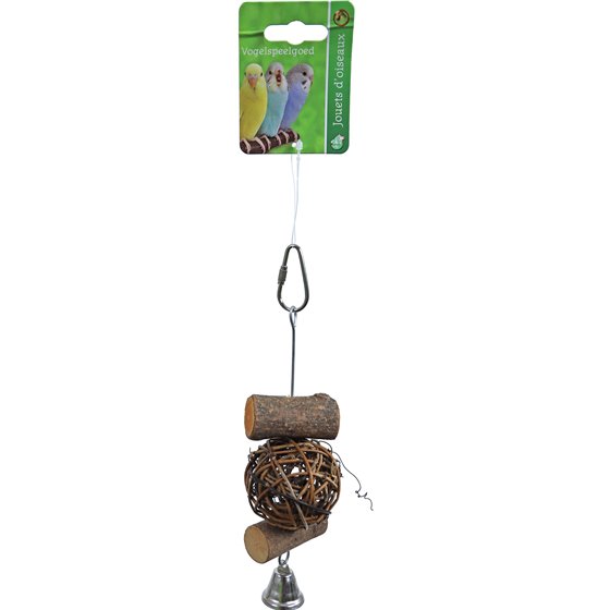 Boon vogelspeelgoed stok hout met bal en bel S, 16 cm.