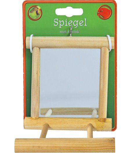 Boon vogelspeelgoed spiegel vierkant met houten omlijsting en zitstok.