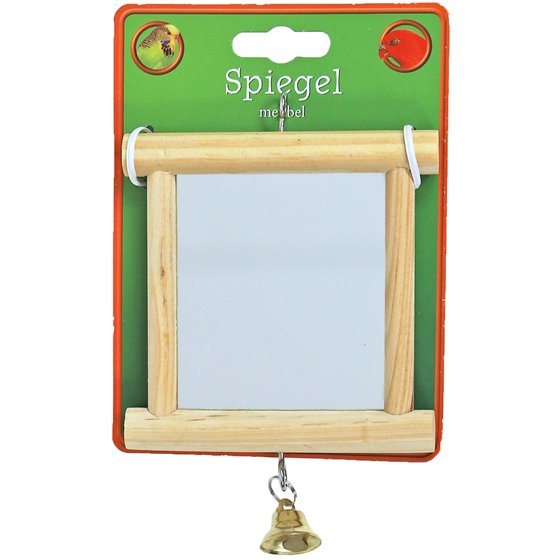 Boon vogelspeelgoed spiegel vierkant met houten omlijsting.