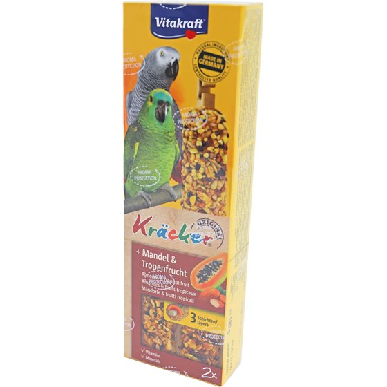 Vitakraft amandel/tropische vruchten-kräcker papegaai, 2in1