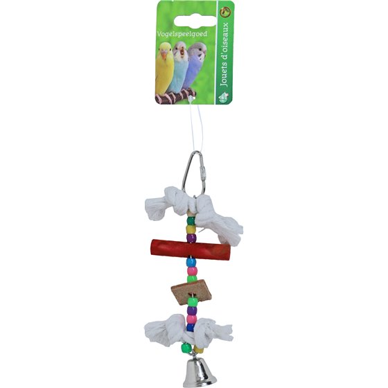 Boon vogelspeelgoed kralen met katoen en bel, 15 cm.