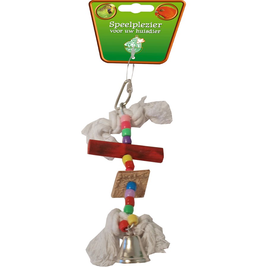 Boon vogelspeelgoed kralen met katoen en bel, 15 cm.