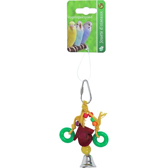 Boon vogelspeelgoed huisje hout met ring en bel, 11 cm.
