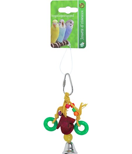 Boon vogelspeelgoed huisje hout met ring en bel, 11 cm.
