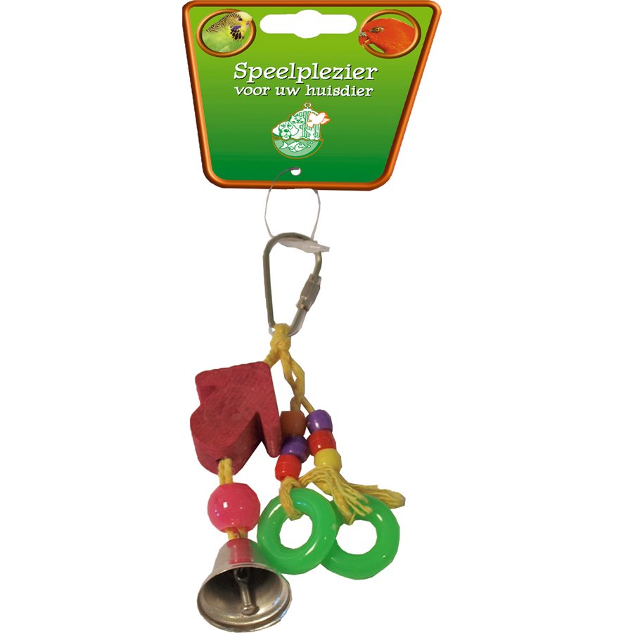 Boon vogelspeelgoed huisje hout met ring en bel, 11 cm.