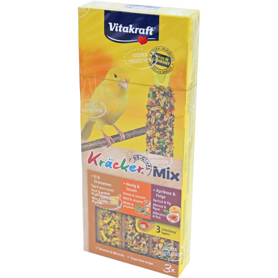 Vitakraft Mix honing/sesam-ei/graszaad-abrikoos/vijg-kräcker kanarie, 3in1