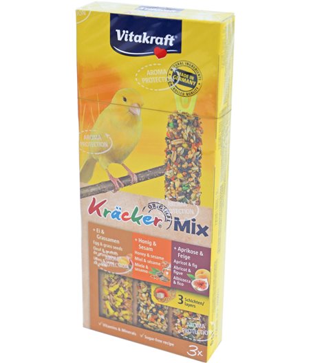 Vitakraft Mix honing/sesam-ei/graszaad-abrikoos/vijg-kräcker kanarie, 3in1