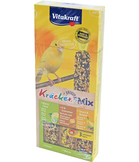 Vitakraft Trio Mix ei/graszaad-sesam/banaan-kiwi/citrus-kräcker kanarie, 3in1.