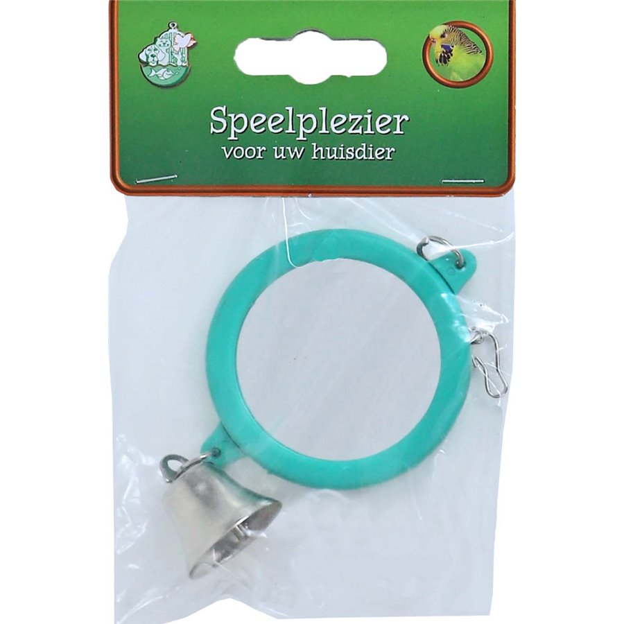 Boon vogelspeelgoed spiegel rond met bel voor parkiet.