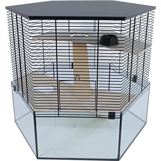 Interzoo hamsterkooi Vision, hexo XL zwart - 58,5 x 58,5 x 53cm