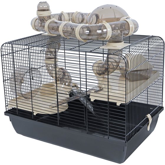 Interzoo hamsterkooi Galaxy met terras, zwart/zwart - 58 x 38 x 55cm