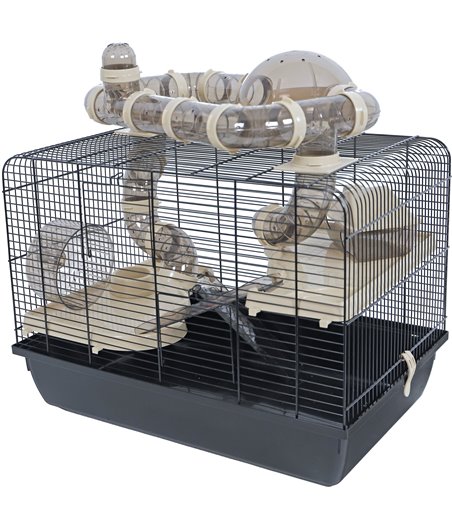 Interzoo hamsterkooi Galaxy met terras, zwart/zwart - 58 x 38 x 55cm
