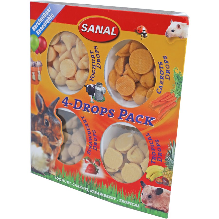 Sanal knaagdier 4-pak drops, yoghurt, carrot, aardbei en tropical drops