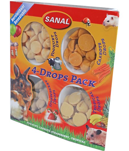 Sanal knaagdier 4-pak drops, yoghurt, carrot, aardbei en tropical drops