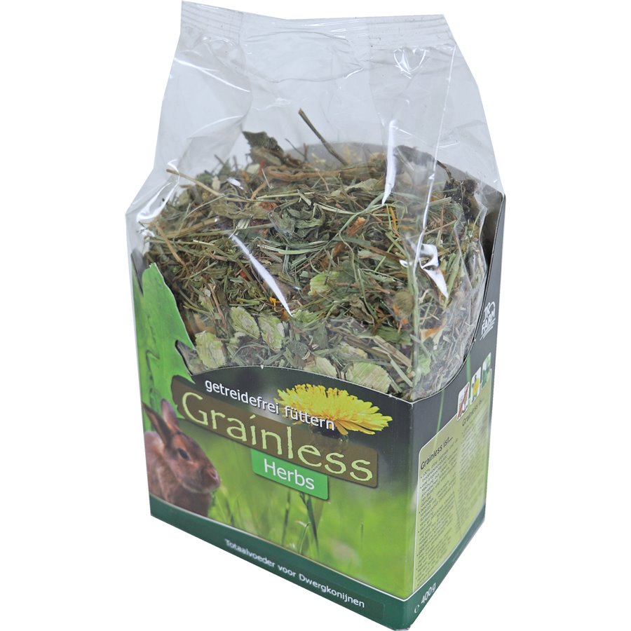 JR Farm knaagdier Grainless Herbs voor dwergkonijnen, 400 gram