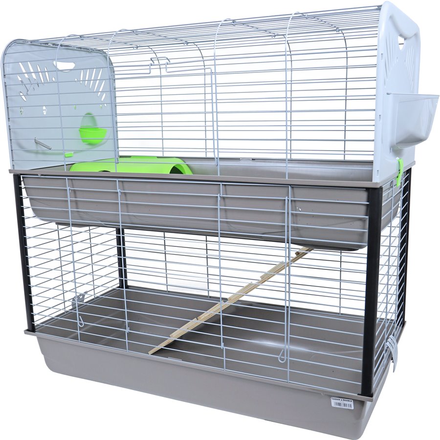Savic konijnenkooi Caesar 3 dubbel 100 cm Knock Down, lichtgrijs - 100 x 50 x 97cm