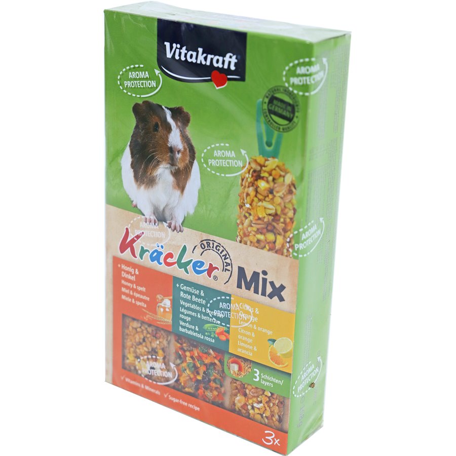 Vitakraft knaagdier Mix honing/spelt- groente/biet-citrus/sinaasappel-kräcker cavia, 3in1