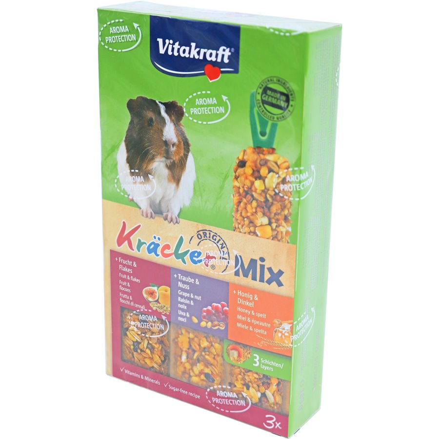 Vitakraft knaagdier Mix honing/spelt- fruit/flakes-druif/noot-kräcker cavia, 3in1