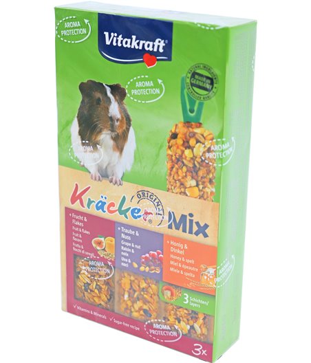 Vitakraft knaagdier Mix honing/spelt- fruit/flakes-druif/noot-kräcker cavia, 3in1