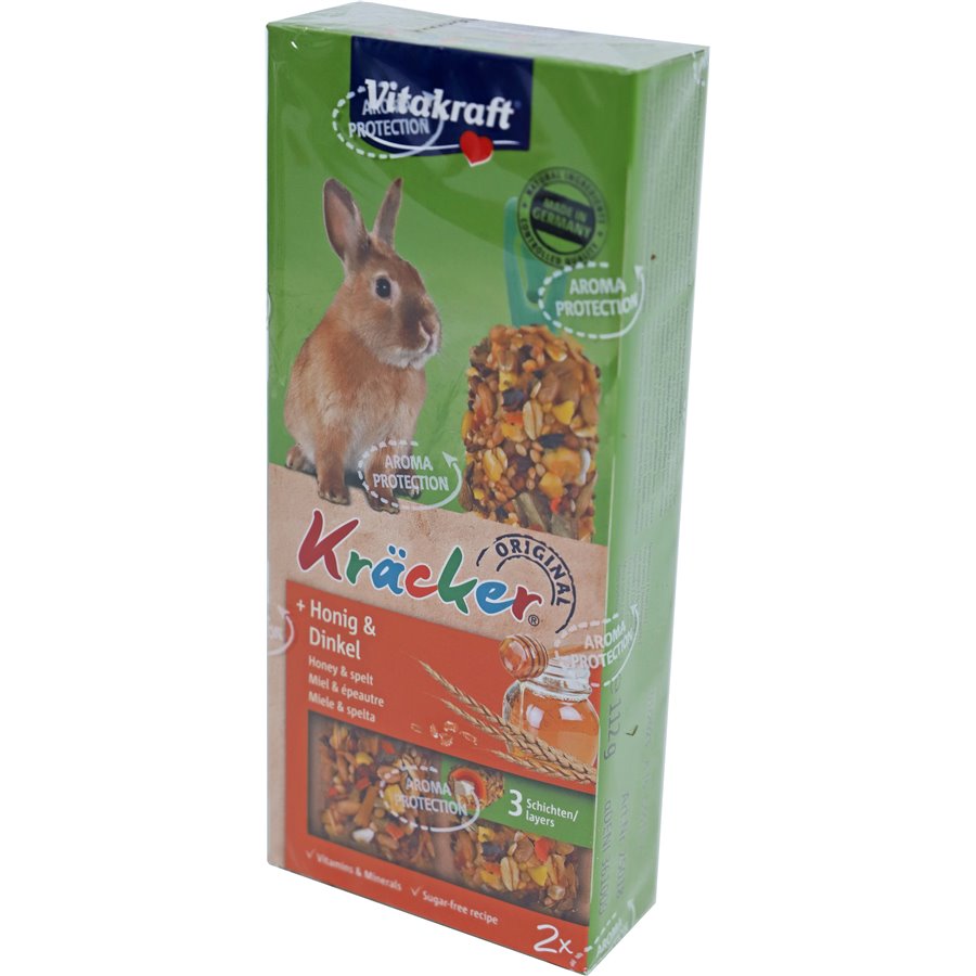 Vitakraft knaagdier honing/spelt-kräcker dwergkonijn, 2in1