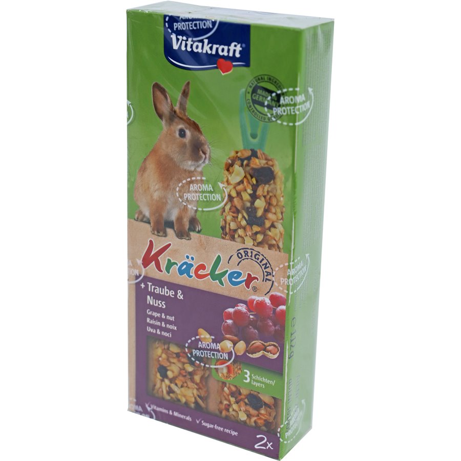 Vitakraft knaagdier druif/noot-kräcker dwergkonijn, 2in1