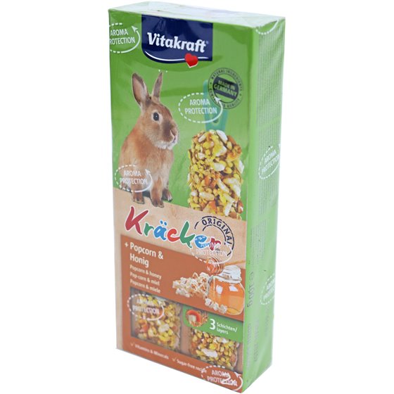Vitakraft knaagdier popcorn/honing-kräcker dwergkonijn, 2in1