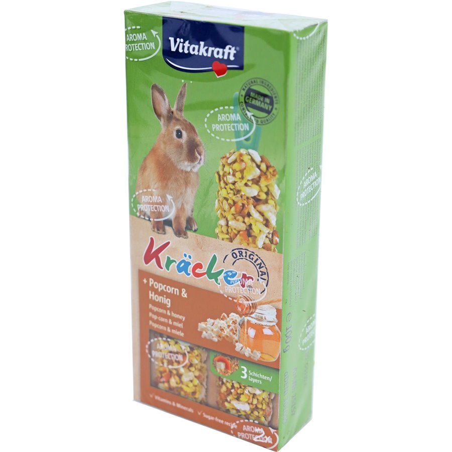 Vitakraft knaagdier popcorn/honing-kräcker dwergkonijn, 2in1