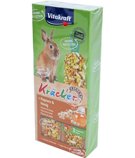 Vitakraft knaagdier popcorn/honing-kräcker dwergkonijn, 2in1
