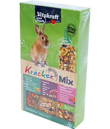 Vitakraft knaagdier Mix groente/biet-druif/noot-bosbes/vlierbes-kräcker dwergkonijn, 3in1