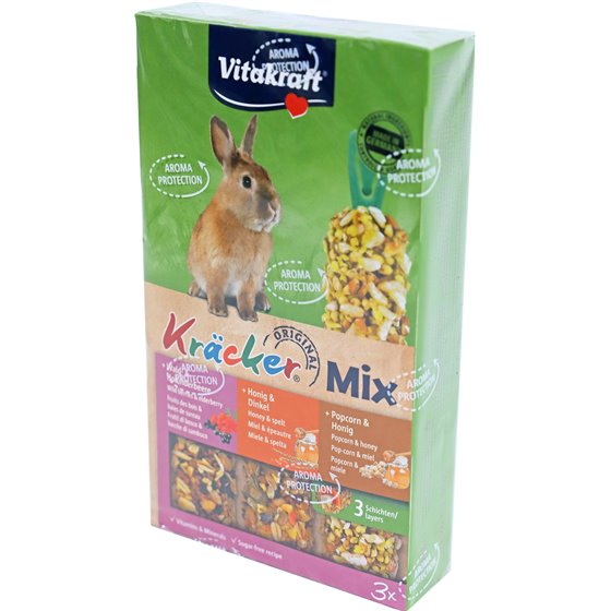 Vitakraft knaagdier Mix honing/spelt-popcorn/honing-bosbes/vlierbes-kräcker dwergkonijn, 3in1