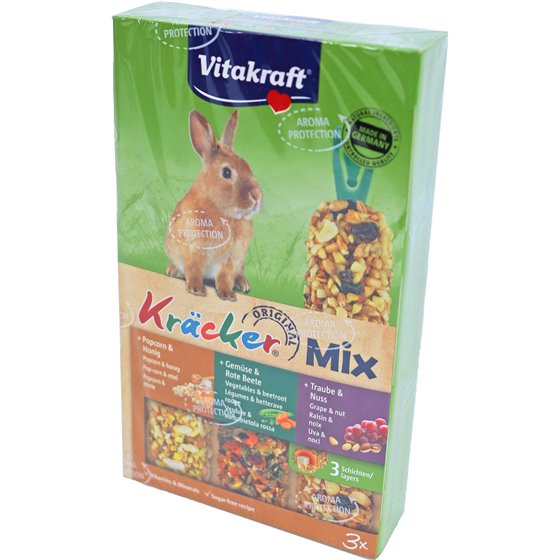 Vitakraft knaagdier Mix druif/noot-groente/biet-popcorn/honing-kräcker dwergkonijn, 3in1