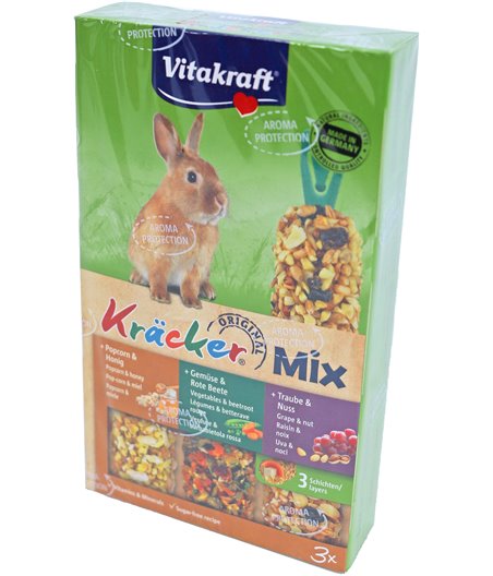 Vitakraft knaagdier Mix druif/noot-groente/biet-popcorn/honing-kräcker dwergkonijn, 3in1