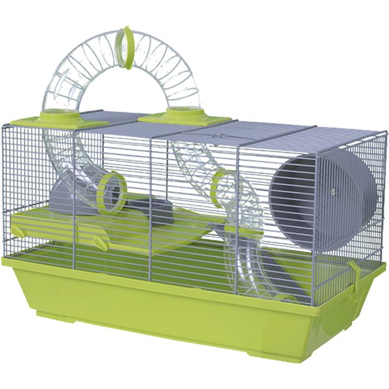 Voltregá dwerghamsterkooi met buis 138, grijs/groen - 50,5 x 28 x 32cm