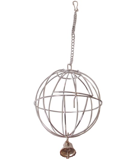 Metalen hooi- of groenvoerbal met bel chroom - 8 x 8 x 8cm