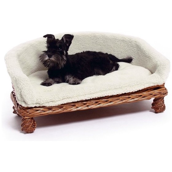 Flamingo hondenmand rieten bankje met wit inlegkussen - 67 x 52 x 34 cm