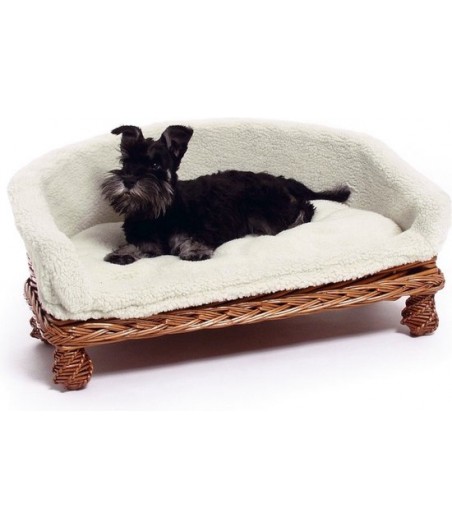 Flamingo hondenmand rieten bankje met wit inlegkussen - 67 x 52 x 34 cm