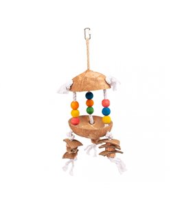 Kleurrijk speeltje m cocos en blokjes op touw