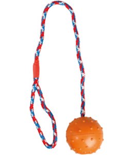 Rubber bal met bel 7cm+koord ass.